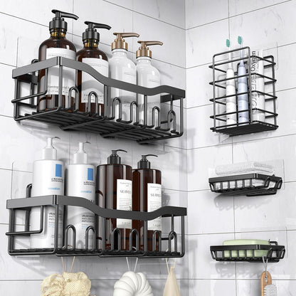 EUDELE 5-Pack Rustproof Stainless Steel Shower Caddy – No Drill Adhesive Bathroom Organizer with Large Capacity, Spacious Shower Shelves for Inside Shower, Kitchen & Home Decor Storage - PuriLite