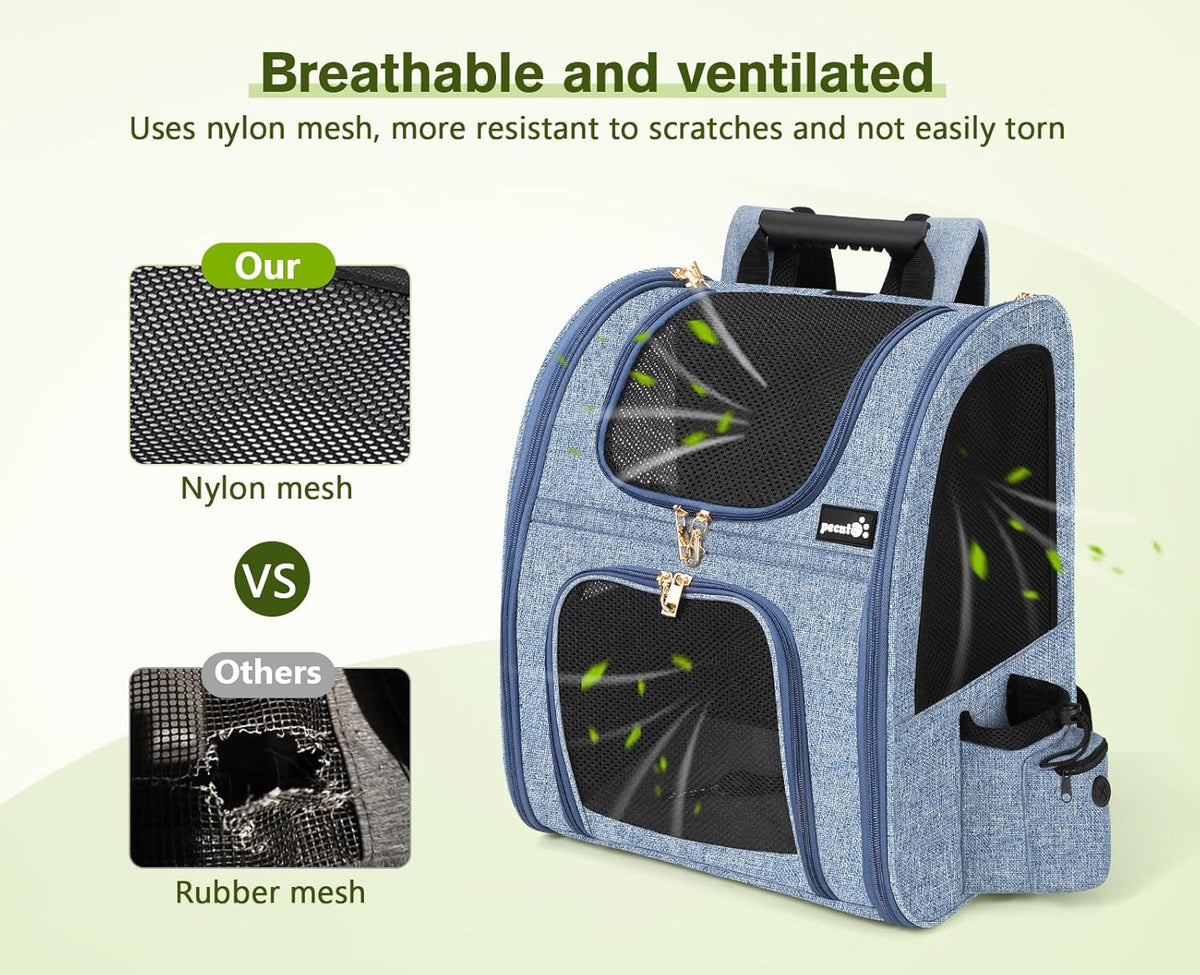 Pecute Cat Backpack with Breathable Mesh, Dog Backpack Carrier with Multi-Pockets for Cats Puppies, Pet Backpack Carrier for Travel Hiking Camping Outdoor （Gray） - PuriLite
