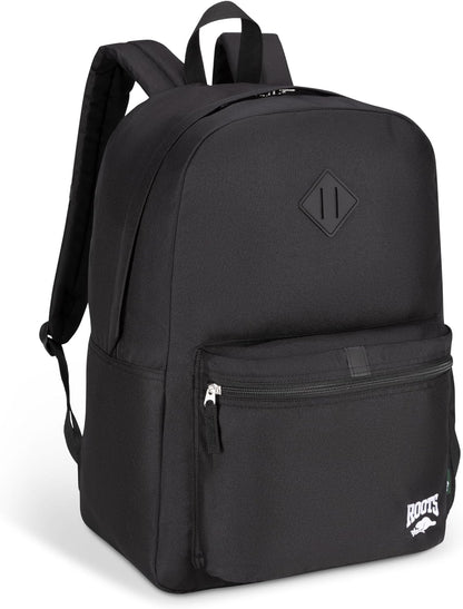 Roots Teen Lightweight Backpack — Made from Recycled Polyester with 15.6" Laptop Compartment, Rain Flap, Bottle Pocket, Reflective Accent, and Back Padding — 34L, Black - PuriLite
