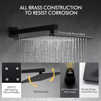 Fransiton Shower System Rain Shower System Set Ceiling Mounted, Rainfall Shower Head with Handheld, Bathroom Shower Kit (Valve Included) (8" - Wall Mount, Matte Black) - PuriLite