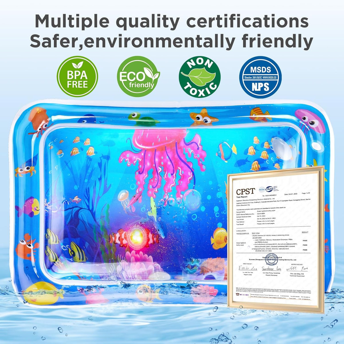 FATBEE New Thickened Cat Water Mat with Light,Anti-Scratch Water Sensor Play Mat，Water Sensor Play Mat for Cats, Cool Comfort Water Sensor Pad - PuriLite