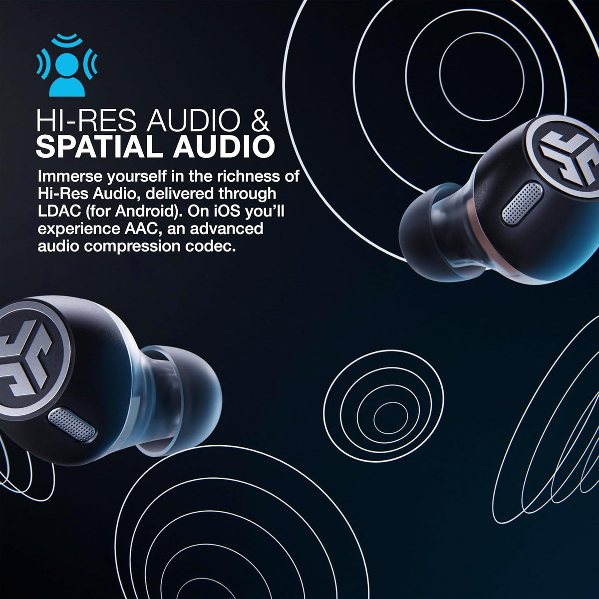 JLab, Epic Lab Edition, True Wireless Earbuds, Hybrid Dual Drivers, Spatial Audio, Black