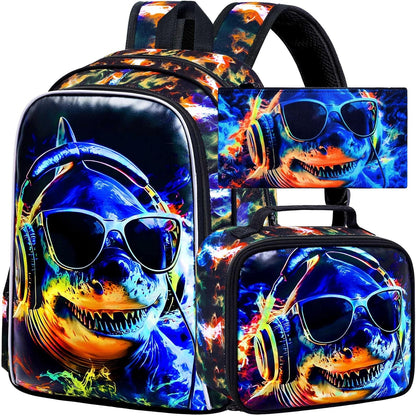 3pcs Backpack for Boys and Girls, 16” Kids Kindergarten Bookbag with Lunch Box, Cute Elementary Backpacks for Boy Girl - PuriLite