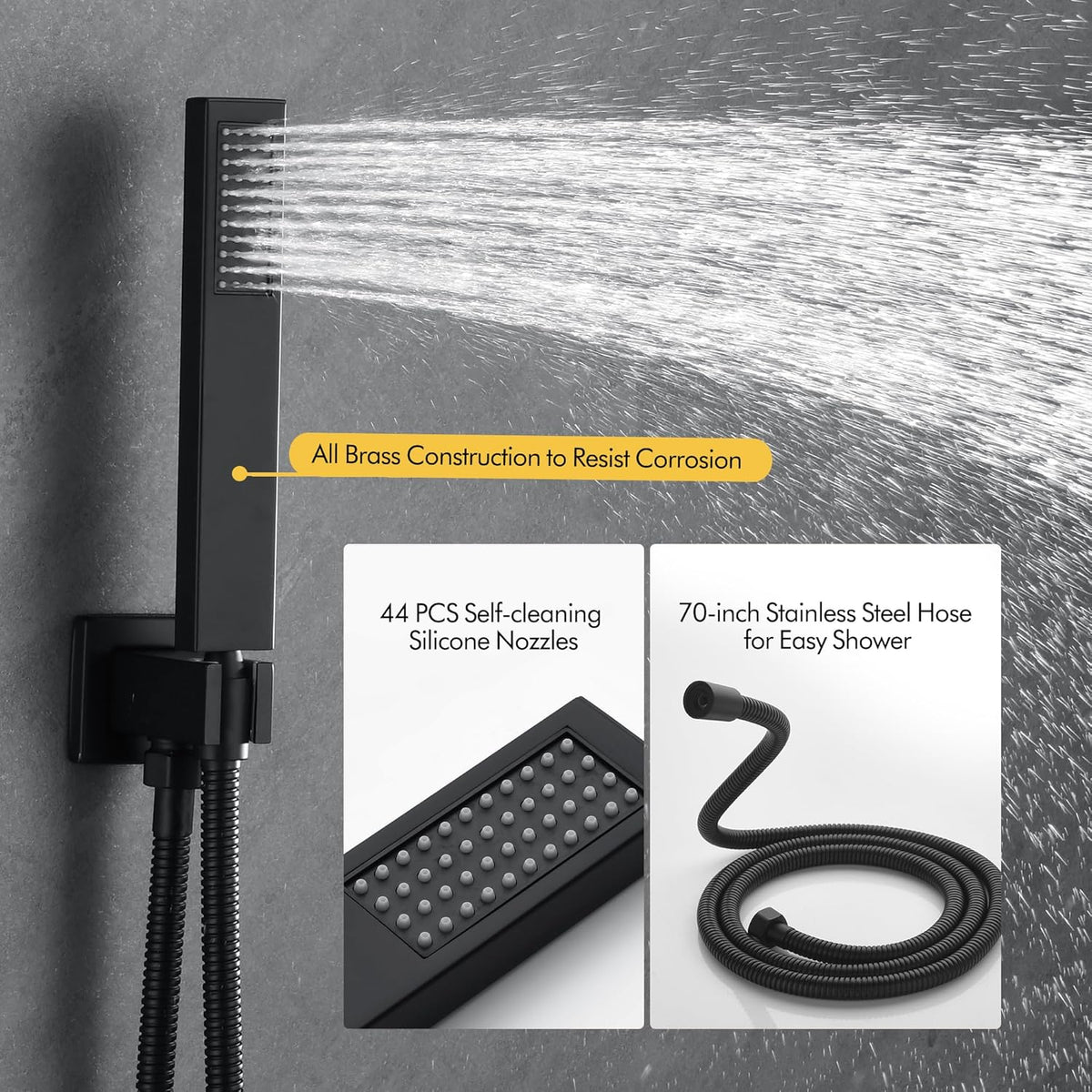 Fransiton Shower System Rain Shower System Set Ceiling Mounted, Rainfall Shower Head with Handheld, Bathroom Shower Kit (Valve Included) (8" - Wall Mount, Matte Black) - PuriLite