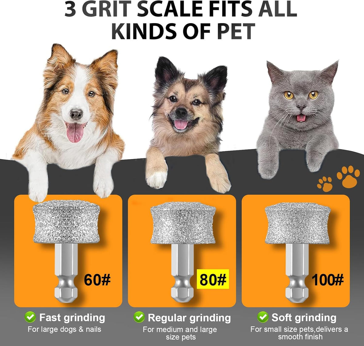 IREDOON Dog Nail Grinder Replacement Head-Integrated Grinding Head for Casfuy and Most Brands, Highly Efficient, Safe and Durable (3pcs) - PuriLite