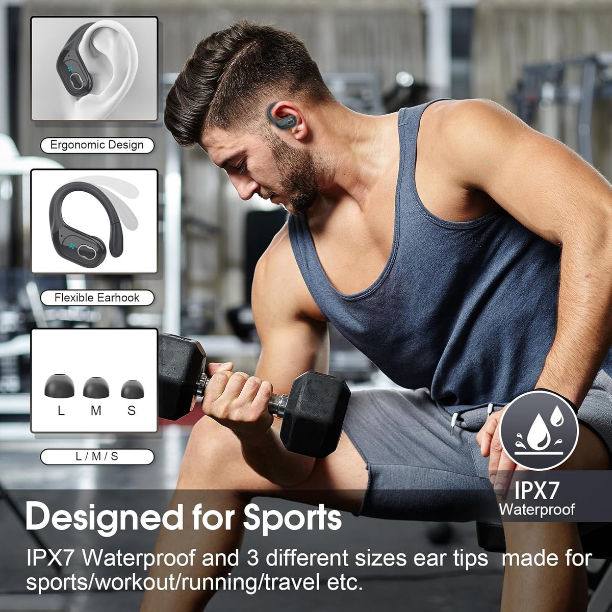 STECEi Wireless Earbuds 75hrs Bluetooth 5.4 Headphone Sport, Bluetooth Earbuds HiFi Stereo Over Ear Bud with Earhooks, ENC Noise Cancelling Mic, IP7 Waterproof Wireless Earphone for Workout/Running - PuriLite