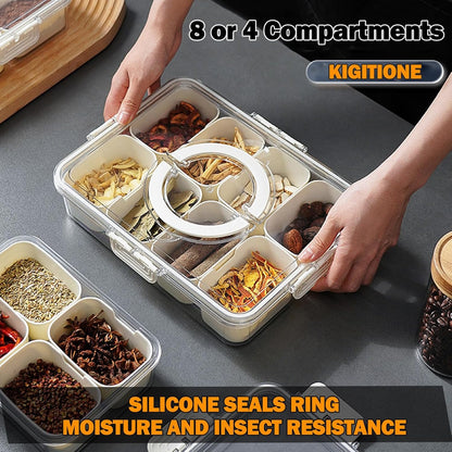 KIGITIONE Snackle Box, Pink 8 Compartments Portable Serving Tray, Divided Snackle Box Container with Lid and Handle, Snack Organizer for Fruits, Snacks, Nuts, Candy, Ideal for Party, Travel & Picnics - PuriLite