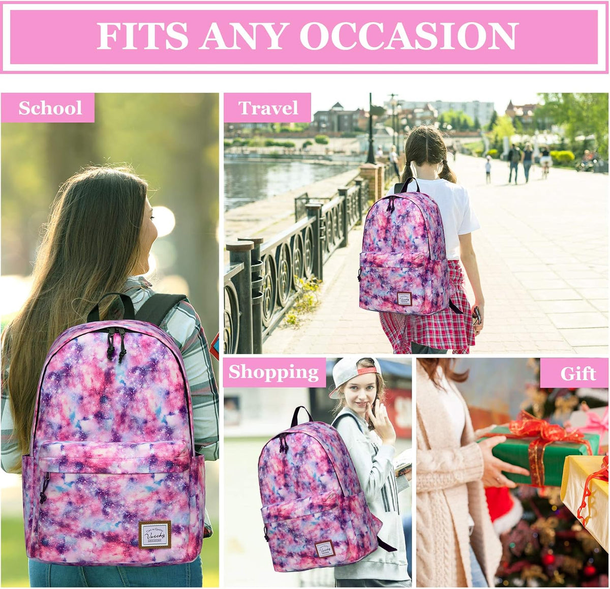 VASCHY Lightweight School Backpack for Women with Sleeve for 14" Laptop - PuriLite