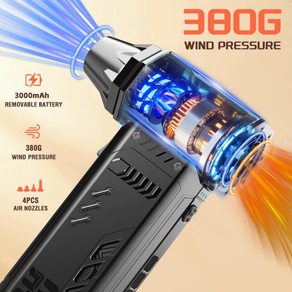 X301 Compressed Air Duster-250000RPM Super Power Electric Air Duster, Replaceable Batteries,Long Life mini Blower, 3-Gear Adjustable,4 nozzles for Computer, Keyboard, Outdoors and Car Cleaning - PuriLite