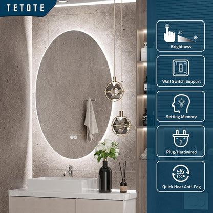 TETOTE 28 Inch Round LED Bathroom Vanity Mirror, Anti-Fog Dimmable Lights IP54 Waterproof Circle Makeup Wall Mounted Mirror - PuriLite