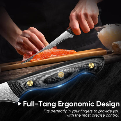 Purple Dragon Damascus Fish Fillet Knife - 7 inch Flexible Boning Knife with VG10 Core, Kitchen Slicing Knife with Full Tang Handle, Birthday Dad Mom Gift - PuriLite