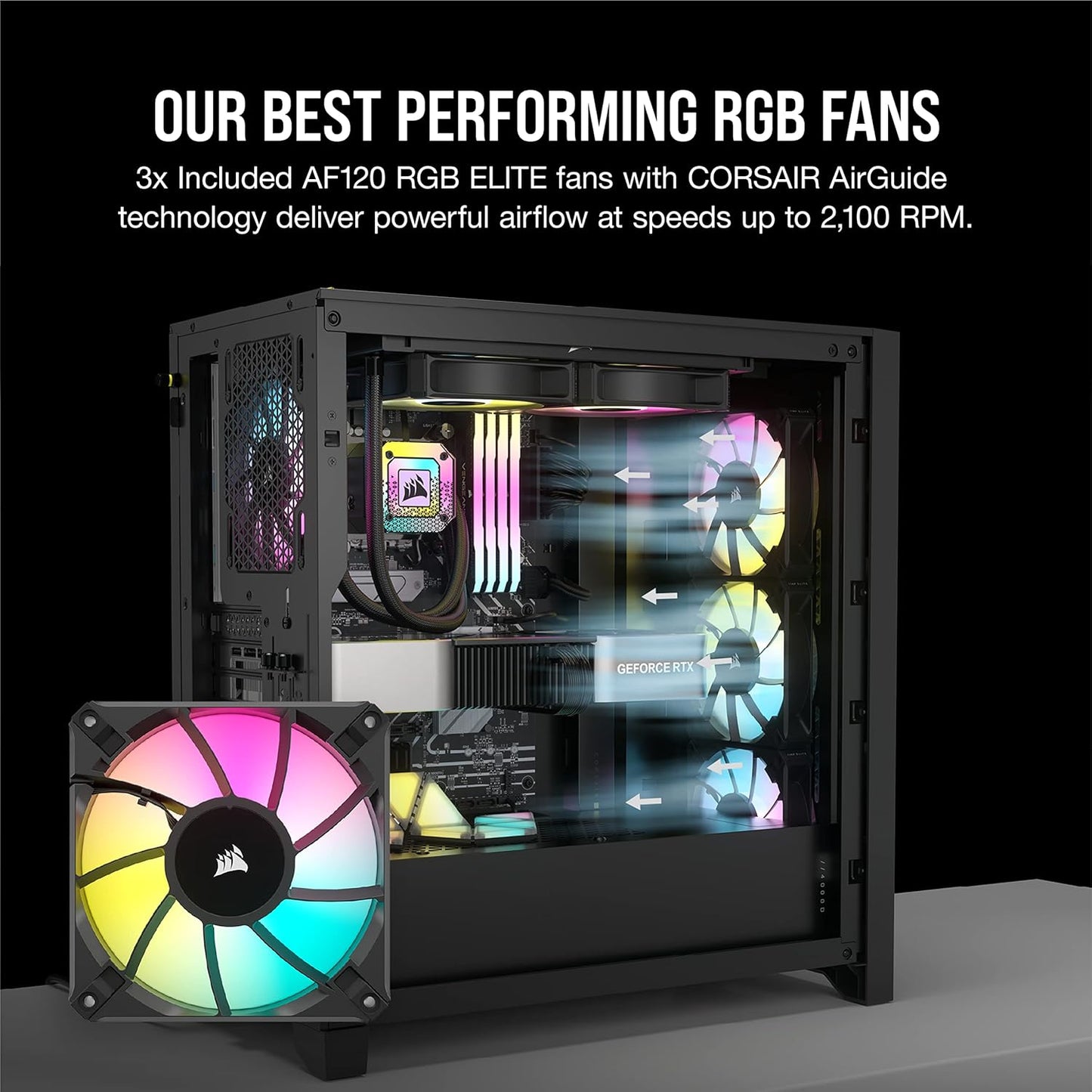 CORSAIR 3000D Airflow Mid-Tower PC Case – 2X SP120 Elite Fans – Four-Slot GPU Support – Fits up to 8X 120mm Fans – High-Airflow Design – Black - PuriLite