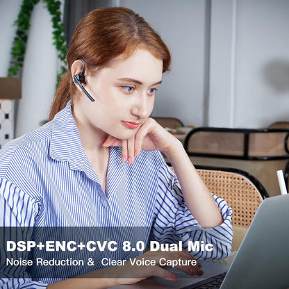 Bluetooth Headset V5.2 New Bee Bluetooth Earpiece CVC8.0 Dual Mic Noise Cancelling Wireless Handsfree 24Hrs Talktime Driving Headset with Mic Mute for iPhone Android Smartphone Business Office - PuriLite