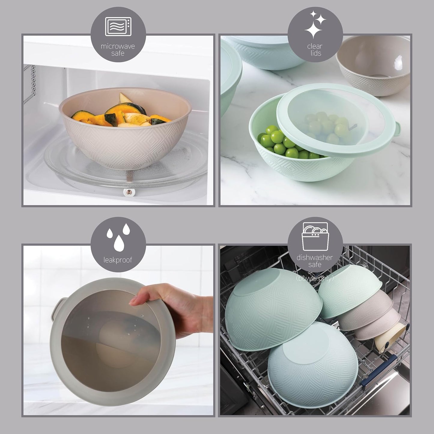 COOK WITH COLOR Mixing Bowls with TPR Lids - 12 Piece Plastic Nesting Bowls Set Includes 6 Prep Bowls and 6 Lids, Microwave Safe Mixing Bowl Set (Mint) - PuriLite