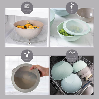 COOK WITH COLOR Mixing Bowls with TPR Lids - 12 Piece Plastic Nesting Bowls Set Includes 6 Prep Bowls and 6 Lids, Microwave Safe Mixing Bowl Set (Mint) - PuriLite