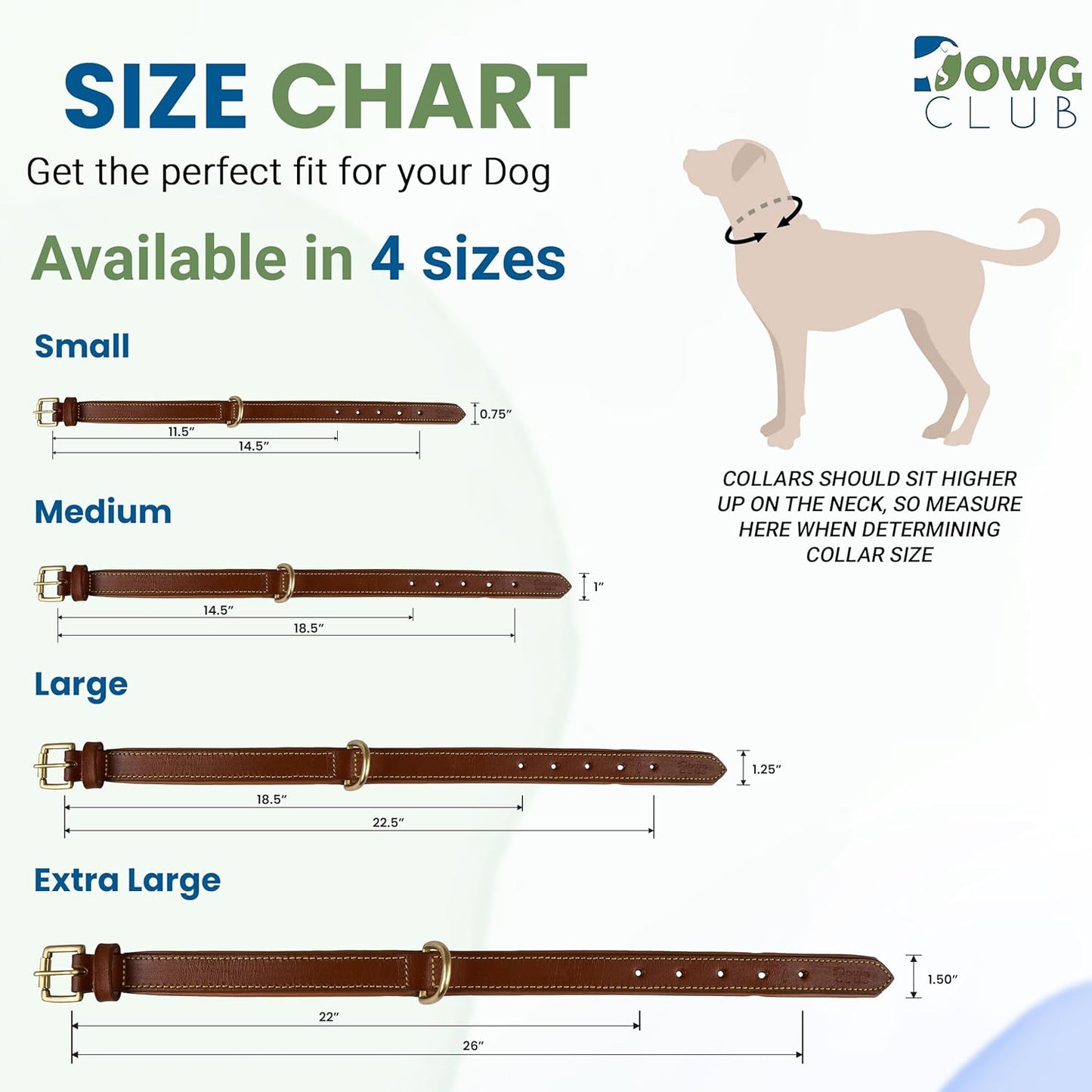 DowgClub | Genuine Leather Dog Collar | Full Grain, Heavy Duty | Comfortable, Strong | Best for Pups, Small, Medium & Large Breeds | Pink, Brown, Black, Tan - PuriLite