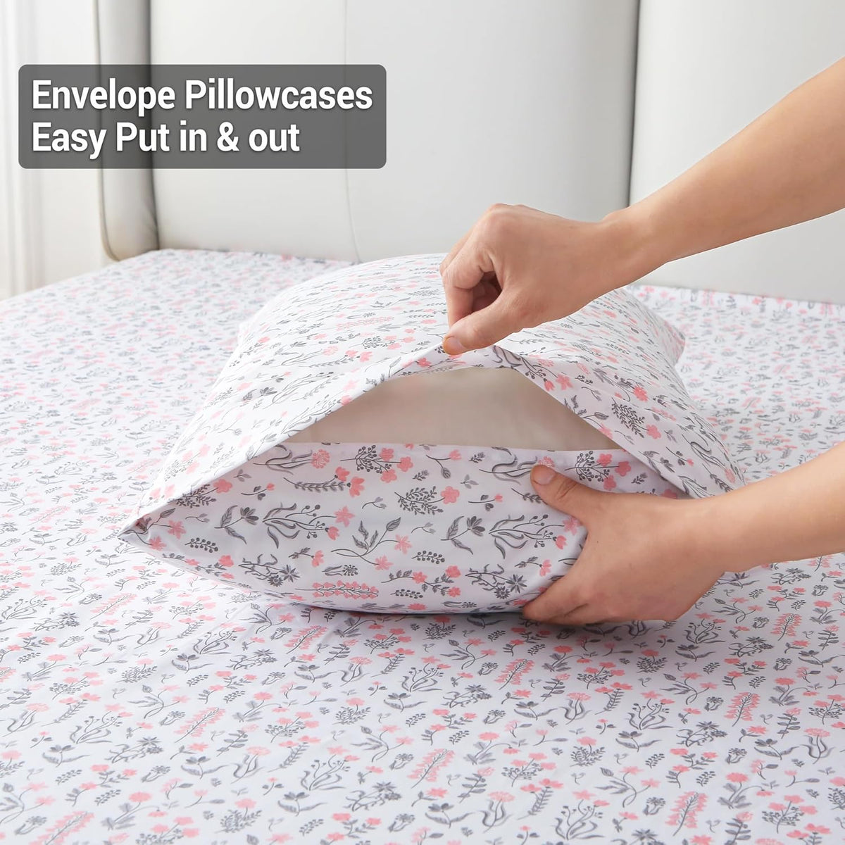 Viviland Floral Queen Sheet Set - 4 Piece Vintage Pink & Yellow Flower Patterned Bed Sheets - Soft, Breathable Microfiber Sheets with Deep Pocket, Non-Slip Fitted Sheets & Pillowcases - PuriLite