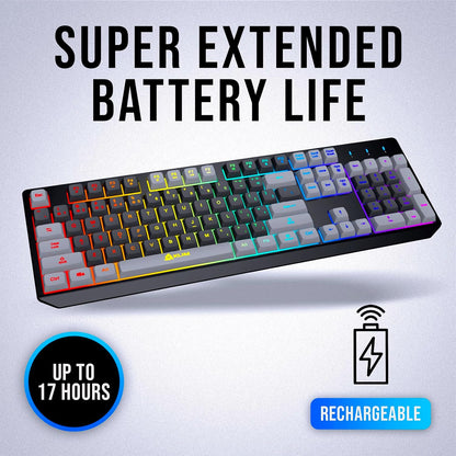 KLIM  Chroma Wireless Gaming Keyboard RGB New - Long-Lasting Rechargeable Battery - Quick and Quiet Typing - Water Resistant Backlit Wireless Keyboard for PC PS5 PS4 Mac - Black - PuriLite