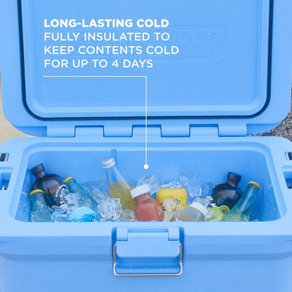 Coleman Pro Heavy-Duty Ultra-Light Premium Hard Cooler, 92/74/36-Can Capacity, Extra-Thick Insulation Keeps Ice up to 5/4/3 Days, 55-Quart Wheeled Cooler or 45/25 qt (No Wheels), Blue Sky - PuriLite