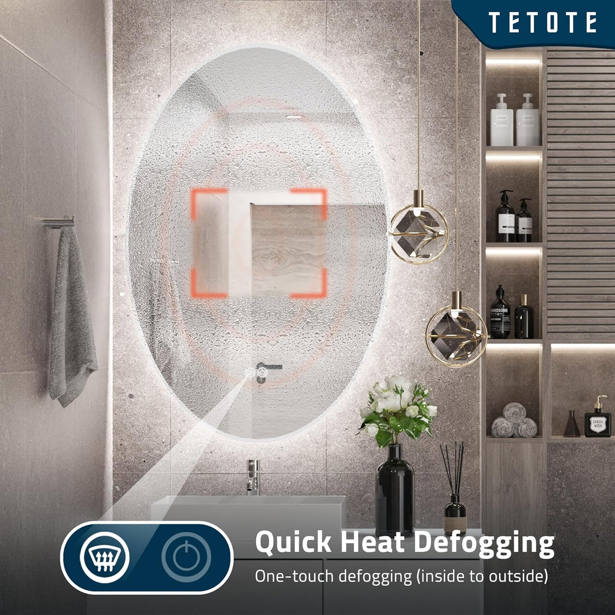 TETOTE 28 Inch Round LED Bathroom Vanity Mirror, Anti-Fog Dimmable Lights IP54 Waterproof Circle Makeup Wall Mounted Mirror - PuriLite