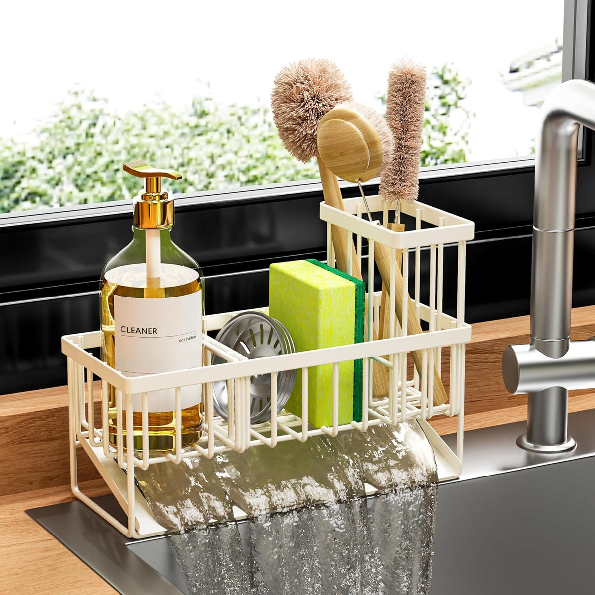 Cisily Kitchen Sink Caddy Organzier with High Brush Holder, Sponge Holder for Sink, 304 Rustproof Stainless, Kitchen Countertop Soap Dispenser Organizer, Kitchen Decor and Accessories (Black) - PuriLite