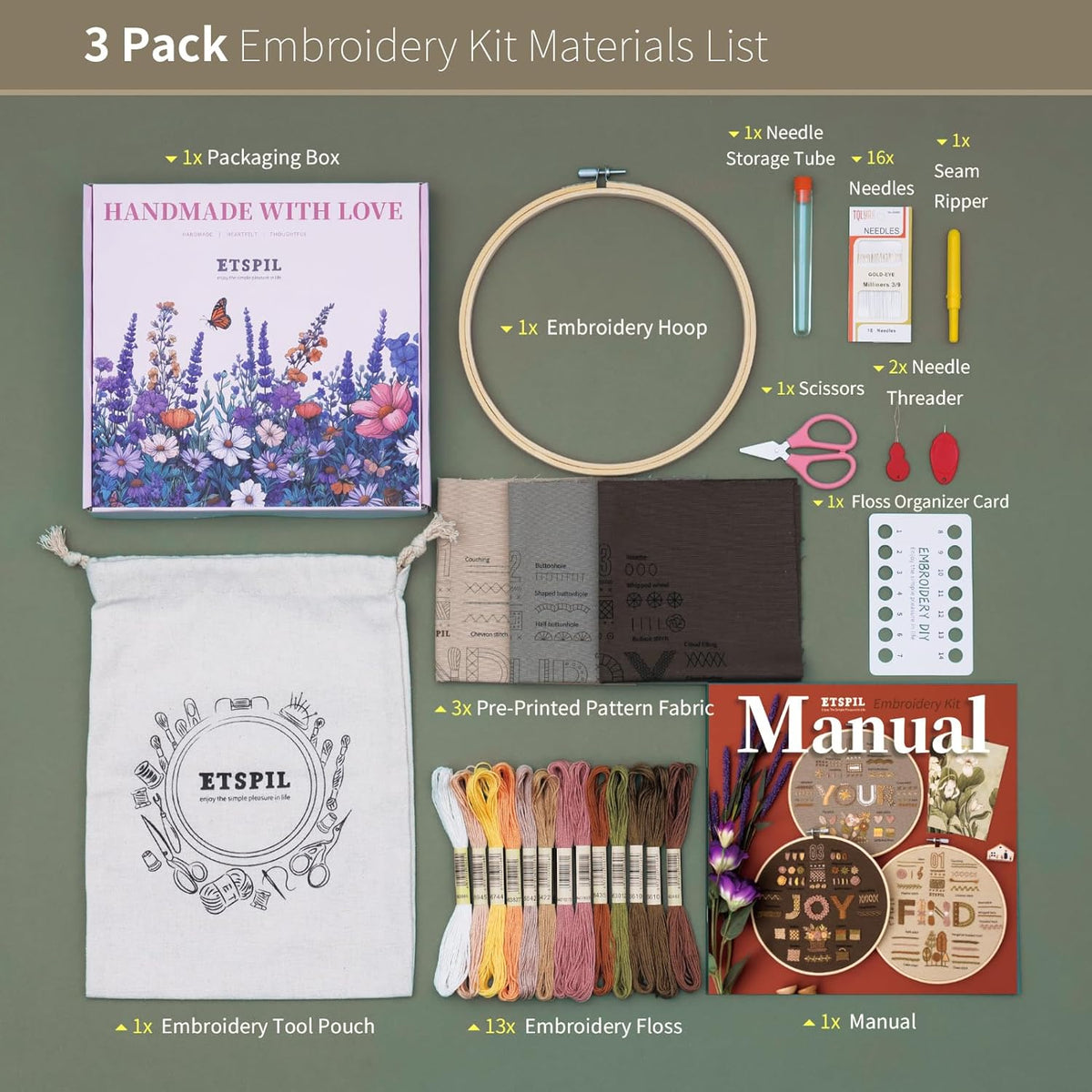 Purilite Select 3 Pack Beginner Embroidery Kits - PuriLite