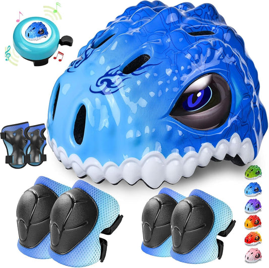 Safuty1st Toddler/Kids Bike Helmet Set for Boys Girls 3D Adjustable Kids Helmet Protective Gear Set Knee Elbow Wrist Pads and Multi-Sports Skateboard Scooter Cycling Roller Balance Bike - PuriLite