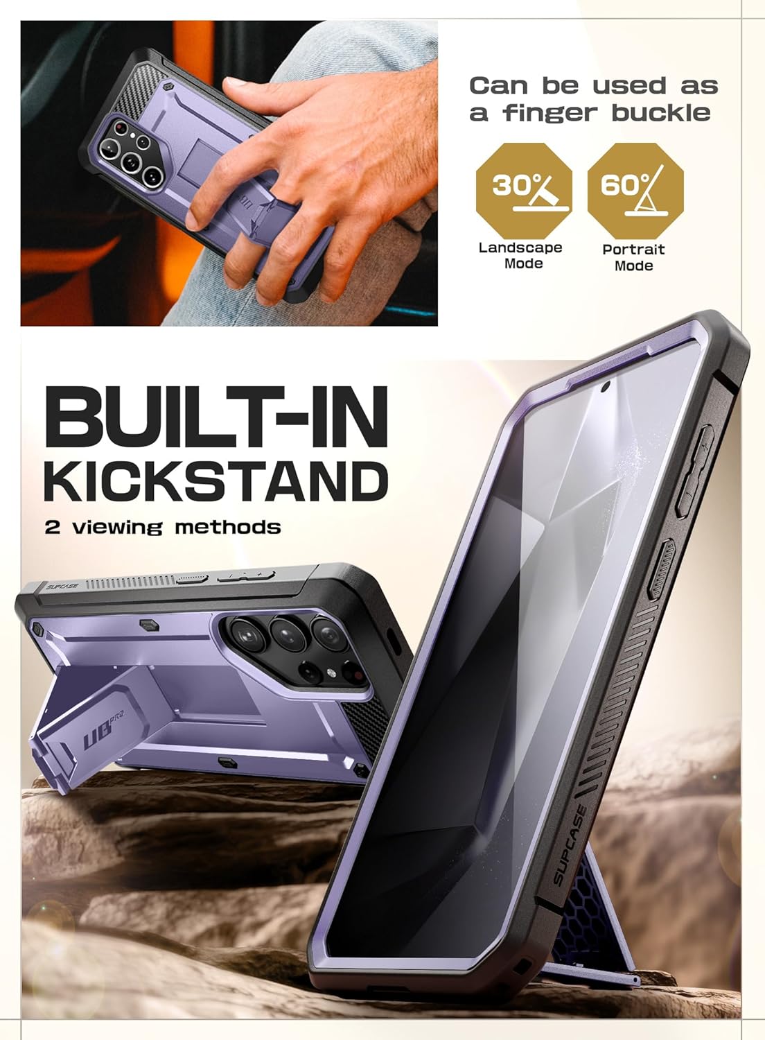 SUPCASE Unicorn Beetle Pro Case for Samsung Galaxy S23 Ultra 5G (2023), [Extra Front Frame] Full-Body Dual Layer Rugged Belt-Clip & Kickstand Case with Built-in Screen Protector (Black) - PuriLite