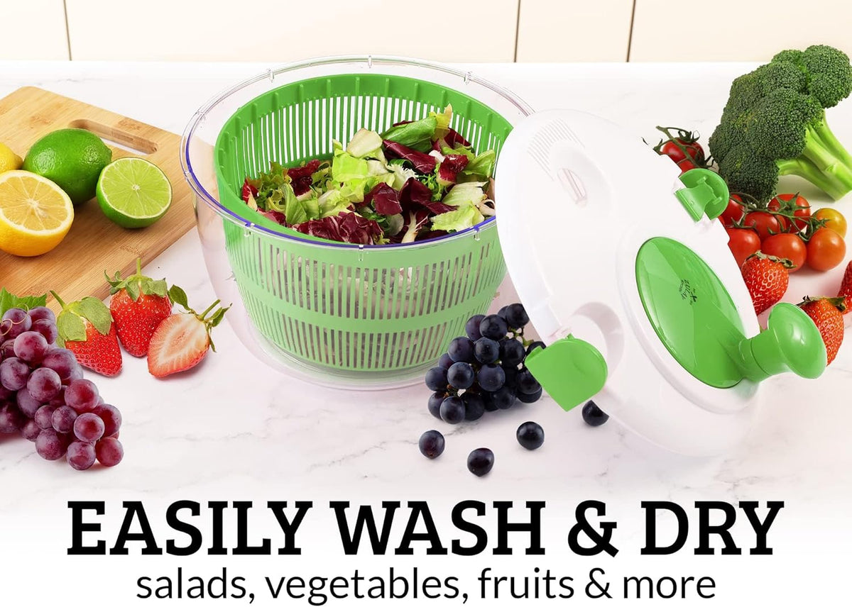 Zulay Kitchen Salad Spinner Large 5L Capacity - Manual Lettuce Spinner with Secure Lid Lock & Rotary Handle - Easy to Use Salad Spinners with Bowl, Colander & Built-in Draining System (Green) - PuriLite
