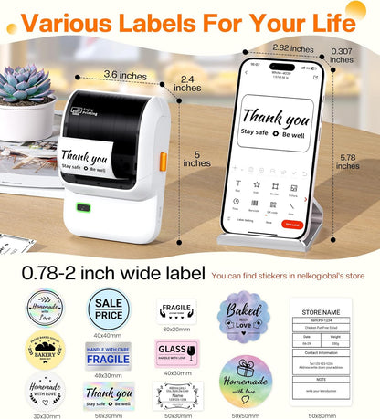 Bluetooth Thermal Label Maker Printer, Portable Inkless Labeling Machine with Waterproof Labels for Home, Kitchen, Office and Small Business - PuriLite