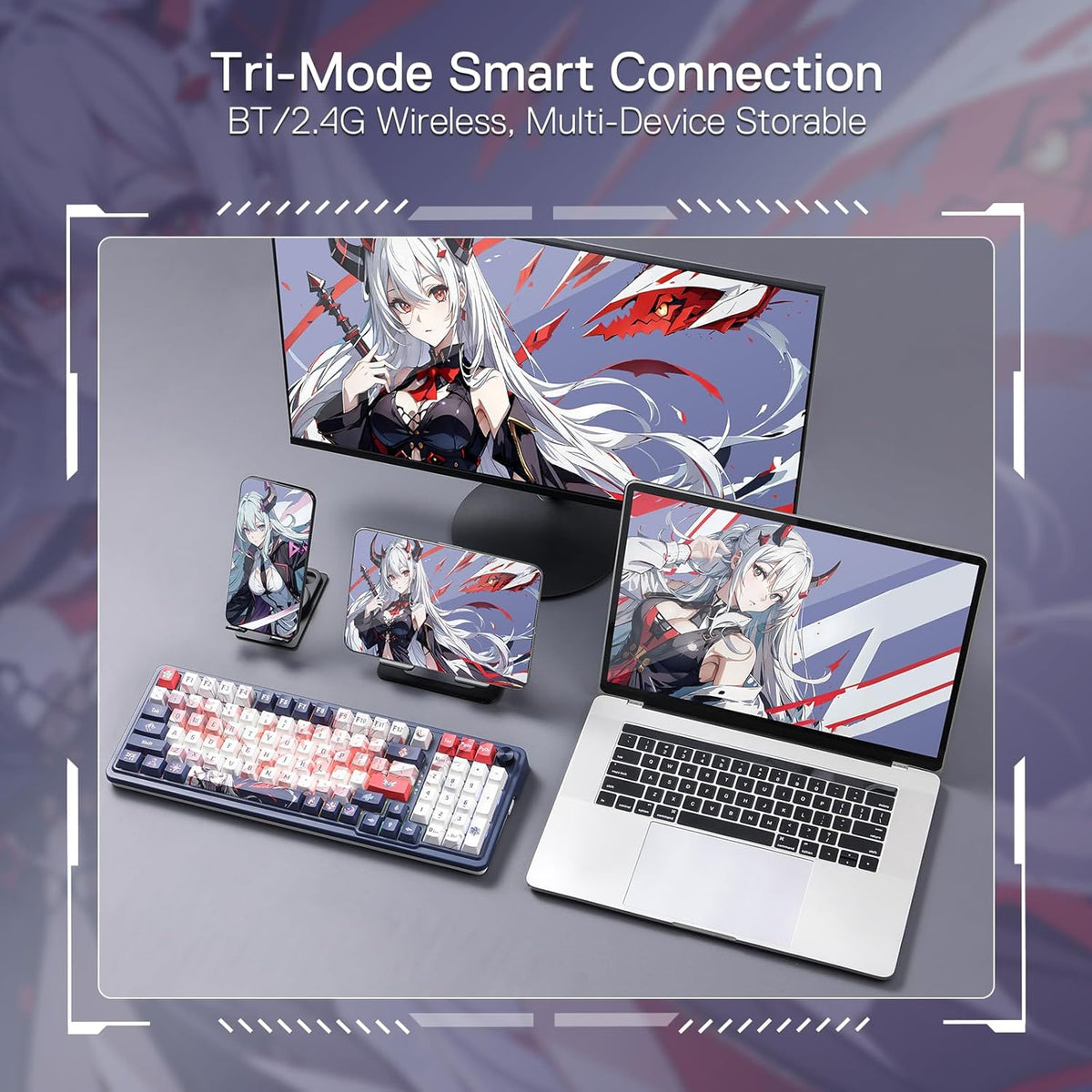 Redragon K686 PRO 98 Keys Wireless Gasket RGB Gaming Keyboard, 3-Modes Anime Mechanical Keyboard w/Hot-Swap Socket, Dedicated Knob Control & Sound Absorbing Pads, Custom Hi-Fi Linear Switch - PuriLite