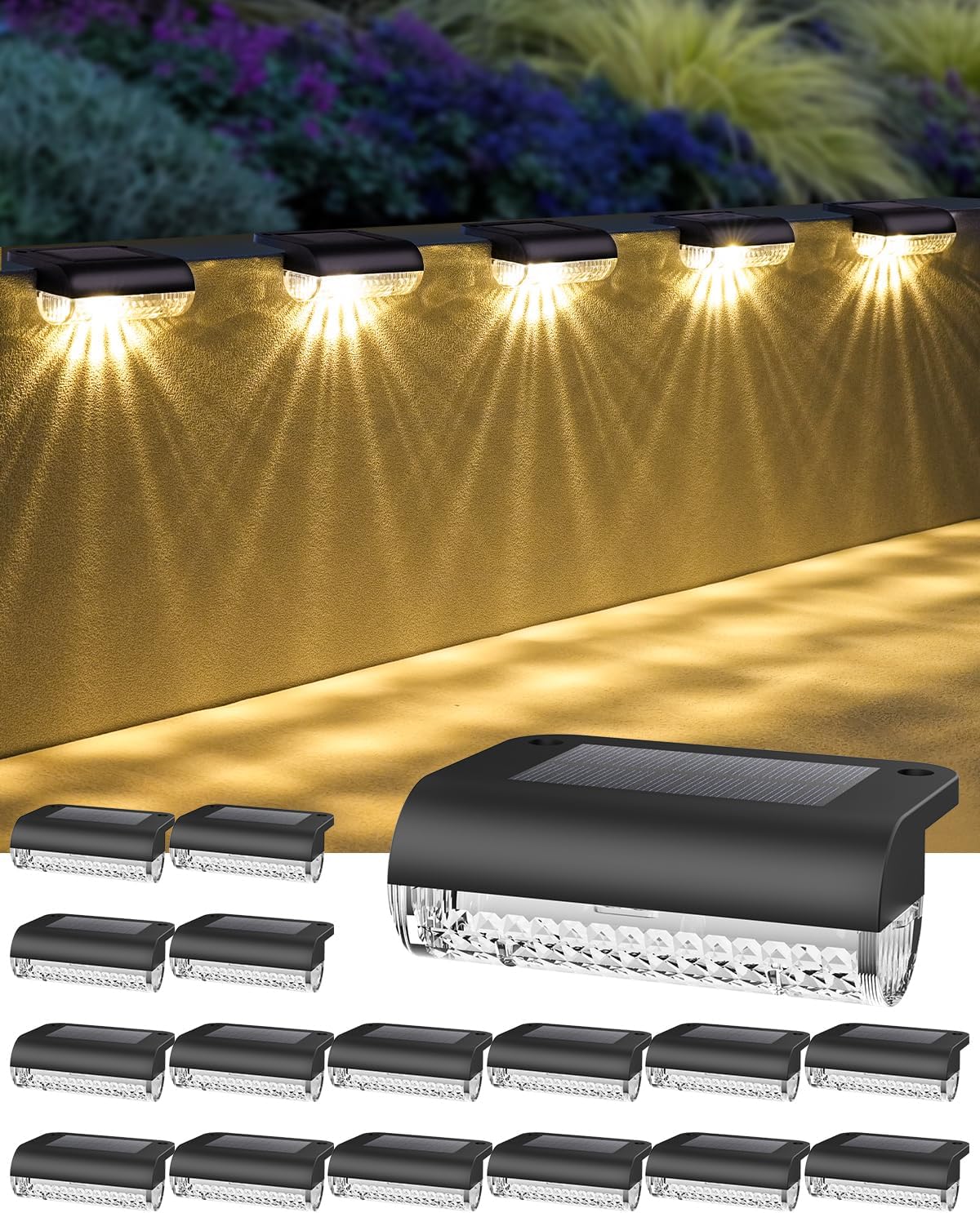 16Pack Solar Lights Outdoor Stair Lights 3000K Warm White - PuriLite