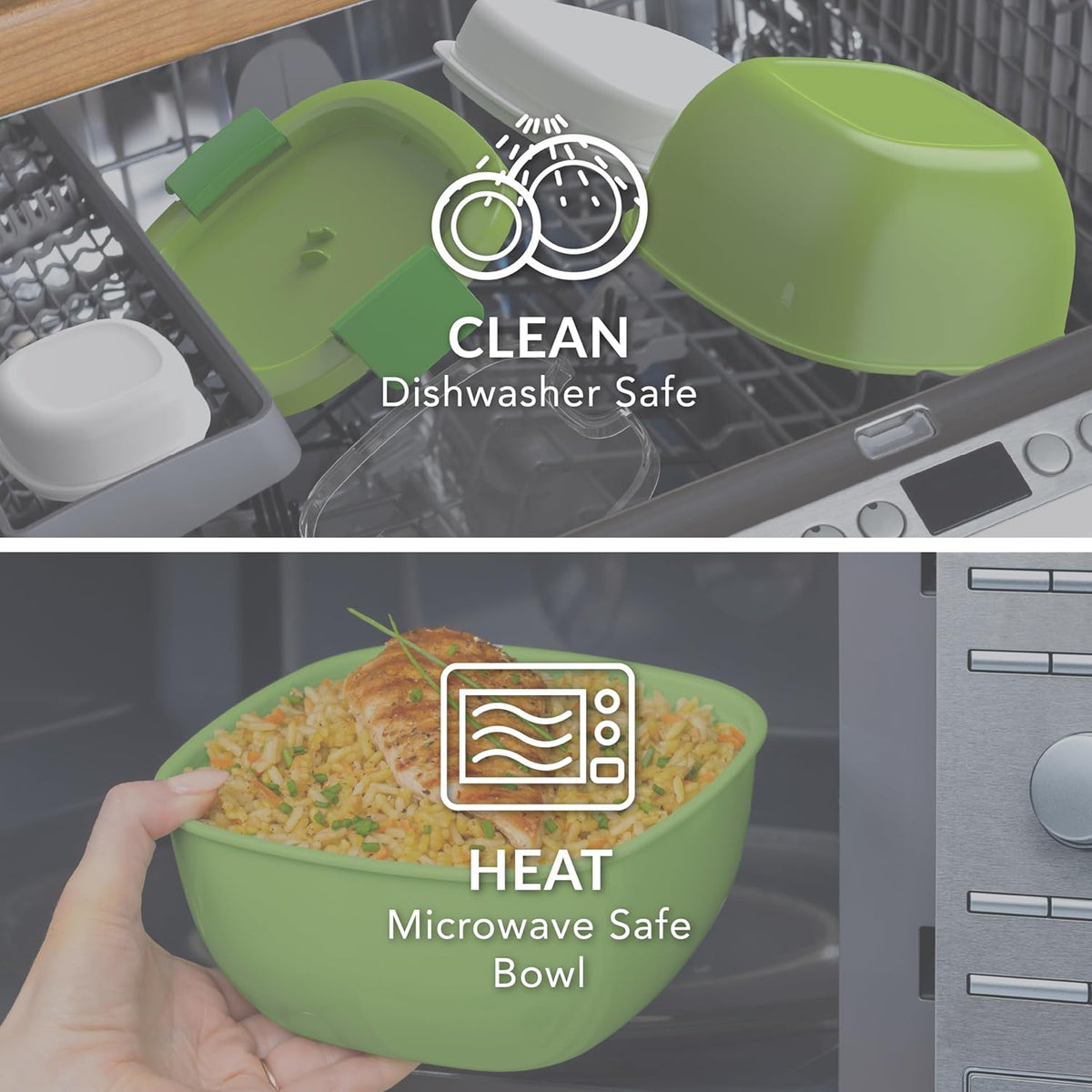 Bentgo Salad - Stackable Lunch Container with Large 54-oz Salad Bowl, 4-Compartment Bento-Style Tray for Toppings, 3-oz Sauce Container for Dressings, Built-in Reusable Fork & BPA-Free (Khaki Green) - PuriLite