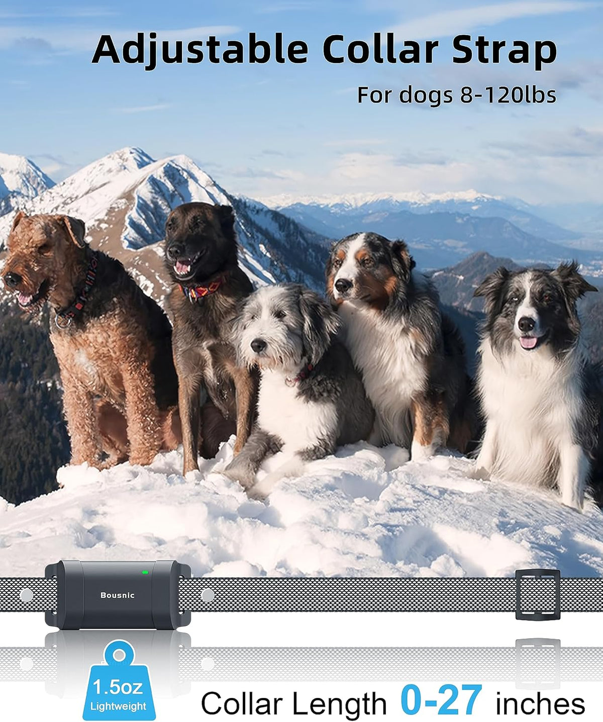 Bousnic Dog Shock Collar with Remote - [New Edition] 4000FT Dog Training Collar for Large Medium Small Dogs (8-120lbs) Waterproof Rechargeable E Collar with Beep, Vibration, Safe Shock (Grey) - PuriLite