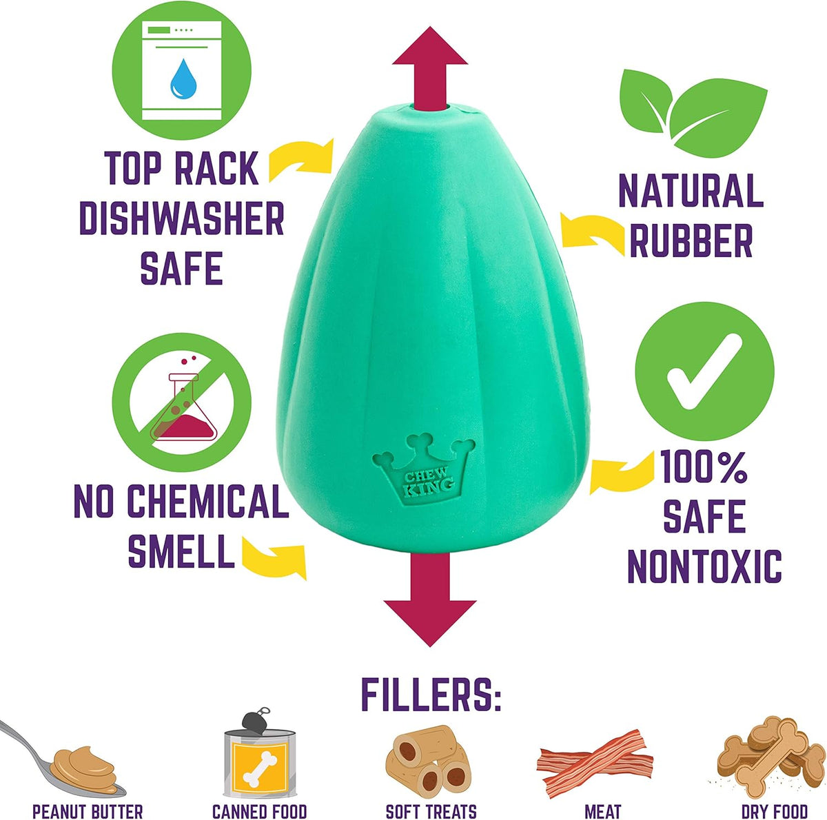 Chew King Premium Treat Dog Toy, L, Extremely Durable Natural Rubber Toy, Pack of 2 - PuriLite