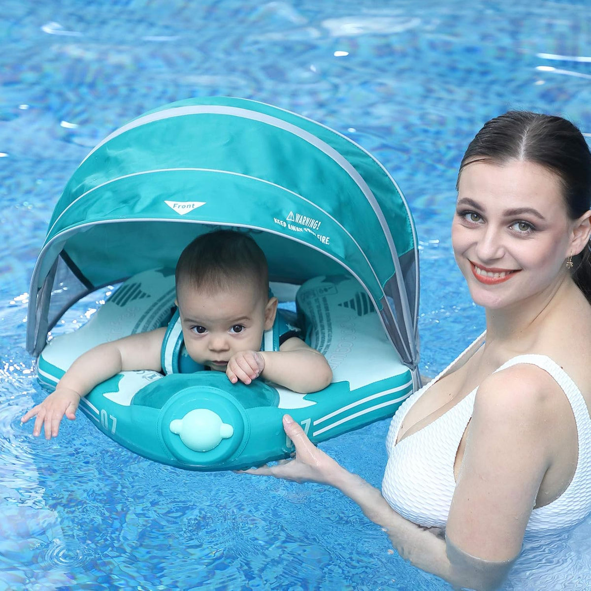 Mambobaby Baby Swim Float with Canopy, Non-Inflatable Solid Baby Float, Upgrade Soft Skin-Friendly Material Infant Swim Float - PuriLite