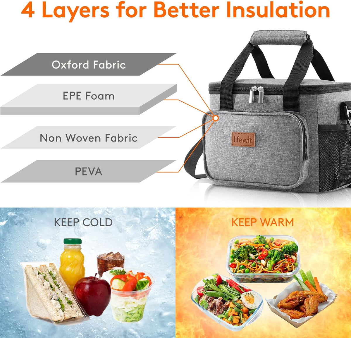 Lifewit Large Lunch Bag for Adults, 24-Can 15L Insulated Lunch Box Leakproof Soft Cooler Cooling Tote for Men Women, Waterproof Reusable Cooler Bags for Work Office Outdoor Picnic Camping, Black - PuriLite