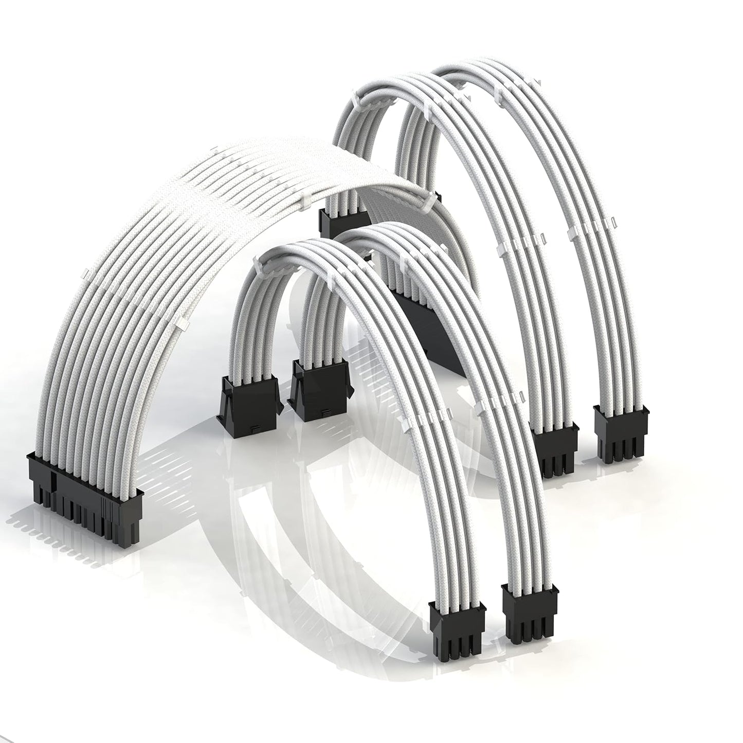 LINKUP - 30cm Super Soft and Flexible PSU Cable Extension Sleeved Custom Mod GPU PC Braided w/Comb Kit | 1 x 24 P (20+4) | 2 x 8 P (4+4) CPU | 2 x 8 P (6+2) GPU Set | 300mm - Blackgreen - PuriLite