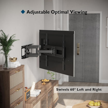 BONTEC TV Wall Mount, Full Motion Bracket for 23-70 Inch TVs, Holds Up to 99lbs, Max VESA 400x400mm, Fits 32 40 50 55 65 Inch LED OLED LCD Flat and Curved Screens, Tilt Swivels with 6 Arms - PuriLite