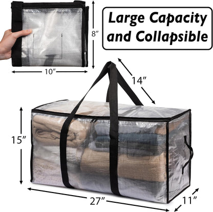 ClearSpace Oversized Moving Bags or Storage Bag – Large Moving Boxes with Backpack Straps, Zippers & Handles – Heavy-Duty Packing Bags, College Dorm, Christmas Decorations, 6 Pack - PuriLite