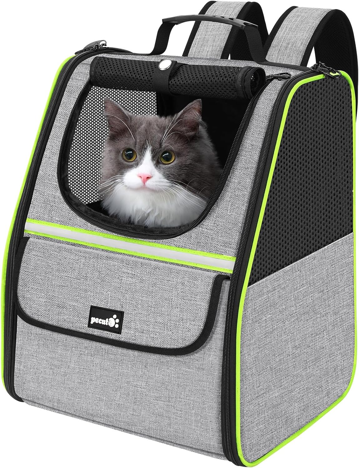 Pecute Expandable Cat Backpack Carrier, Small Dog Backpack Carrier, Pet Backpack Carriers for Cats Dogs Puppy Kitten, Cat Carriers Bag Carrying for Travel Hiking Bike Riding Walking Outdoor,Grey - PuriLite