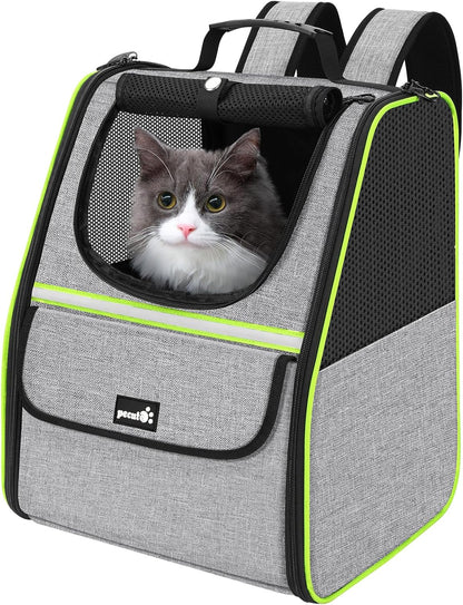 Pecute Expandable Cat Backpack Carrier, Small Dog Backpack Carrier, Pet Backpack Carriers for Cats Dogs Puppy Kitten, Cat Carriers Bag Carrying for Travel Hiking Bike Riding Walking Outdoor,Grey - PuriLite