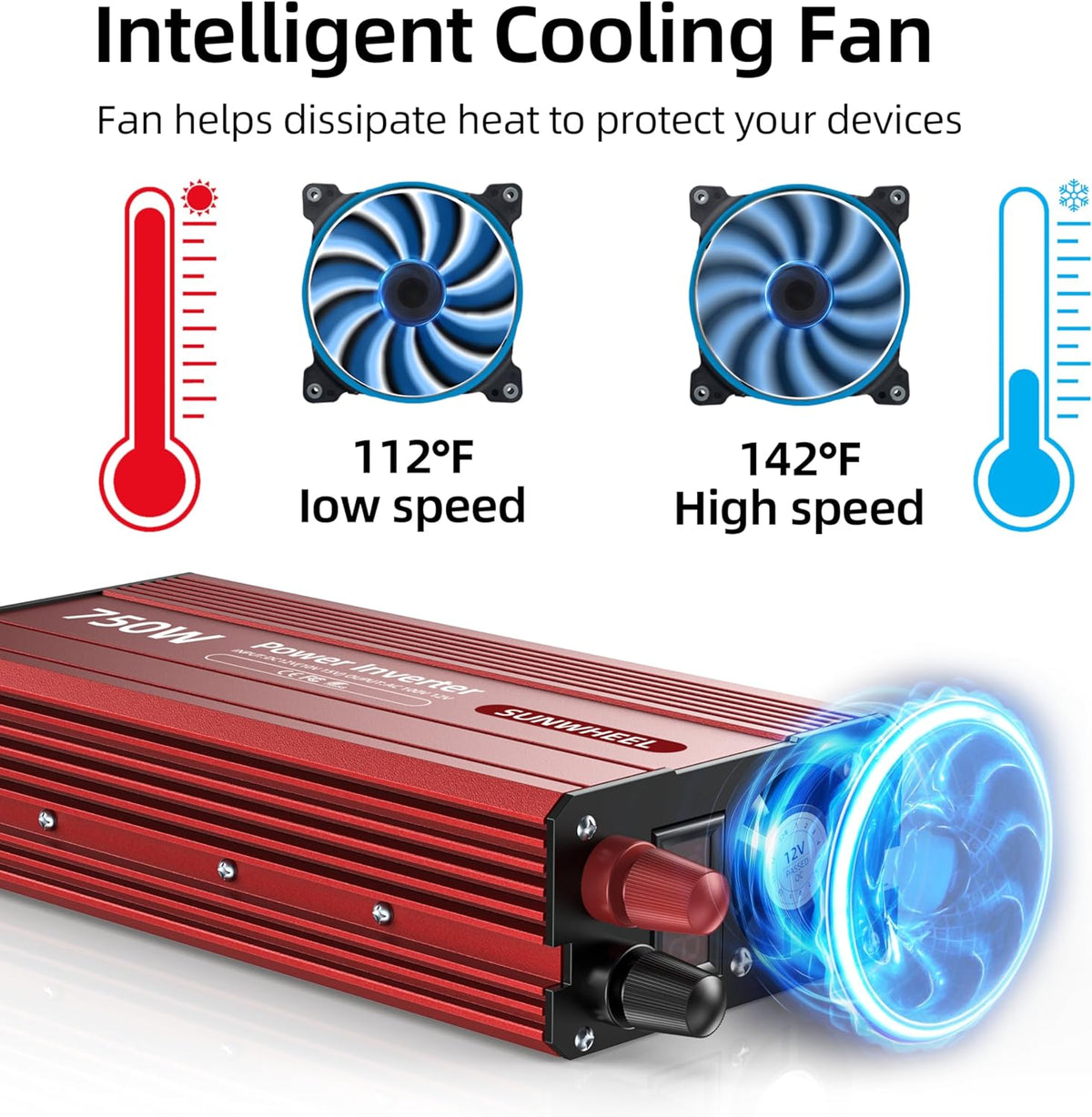 SUNWHEEL 4000W Pure Sine Wave Inverter, 12V DC to 110V/120V AC Power Inverter for RV、Microwave、Off Grid、Truck、Refrigerator、Air Conditioner with 4 AC outlets and LCD Display - PuriLite