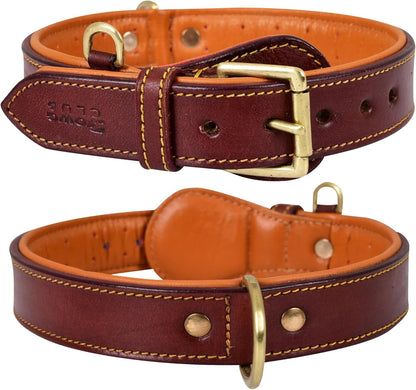 DowgClub | Genuine Leather Dog Collar | Full Grain, Heavy Duty | Comfortable, Strong | Best for Pups, Small, Medium & Large Breeds | Pink, Brown, Black, Tan - PuriLite