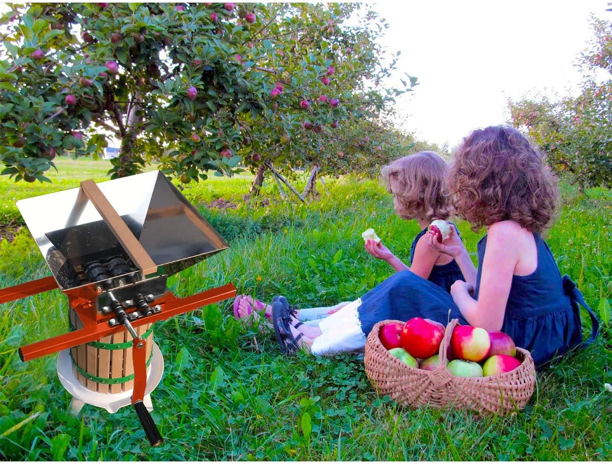 SQUEEZE master Fruit Apple Wine Classic Crusher -7 Litre/1.8Gallon Manual Grinder- Large Stainless Steel-Red - PuriLite