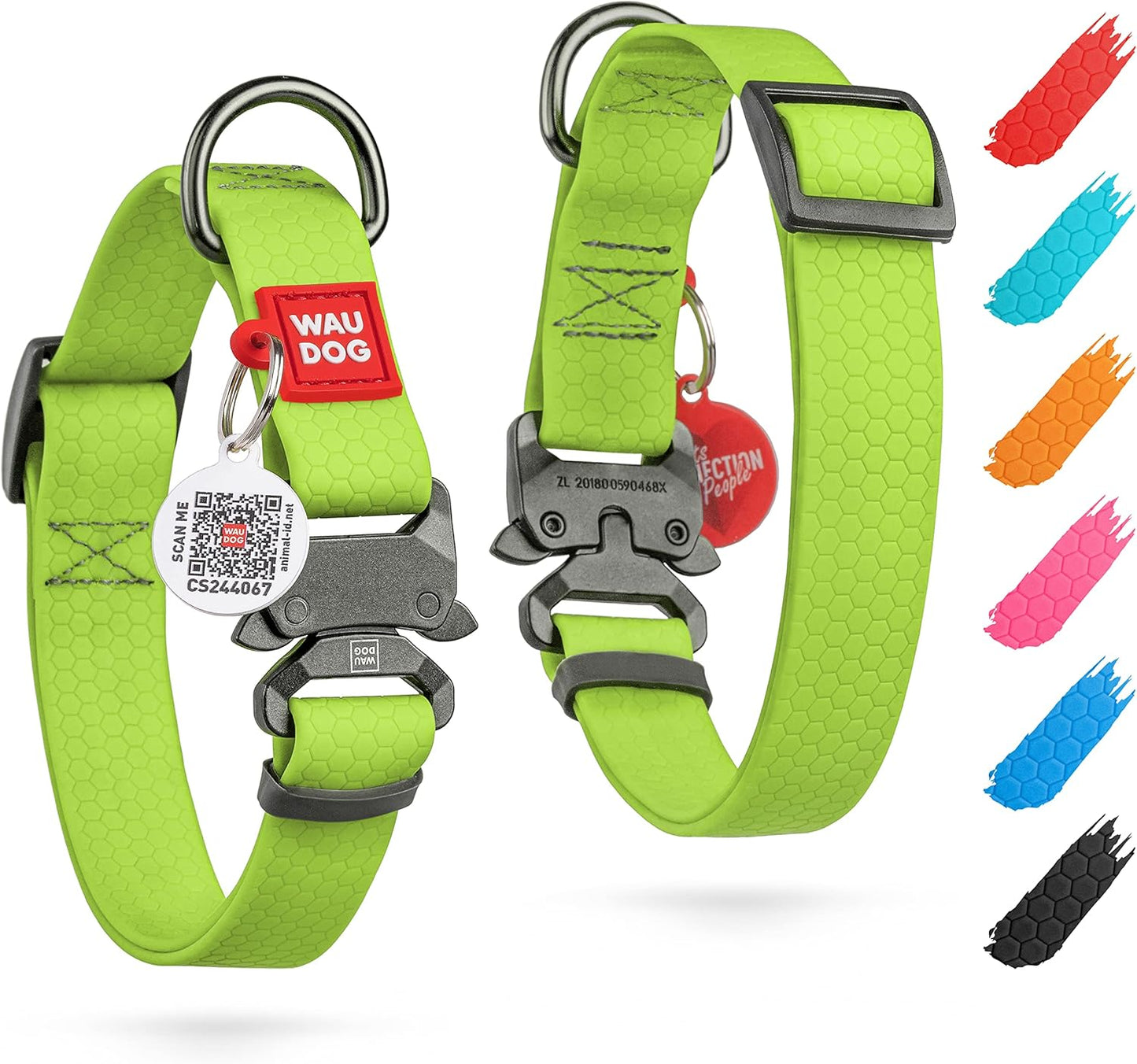 Waterproof Dog Collar - Adjustable Glow Dog Collar for Large Dogs, Small and Medium Dogs - Heavy Duty Dog Collars with Durable Metal Clasp and QR Dog Tag - Glow in The Dark Dog Collars - PuriLite