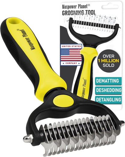 Maxpower Planet Pet Grooming Brush - Double Sided Shedding, Dematting - Undercoat Rake for Dogs - Dog Grooming Brush - Deshedding Brush for Dogs - Dog Brush, Cat Brush, Reduce Shedding by 95%, Black - PuriLite
