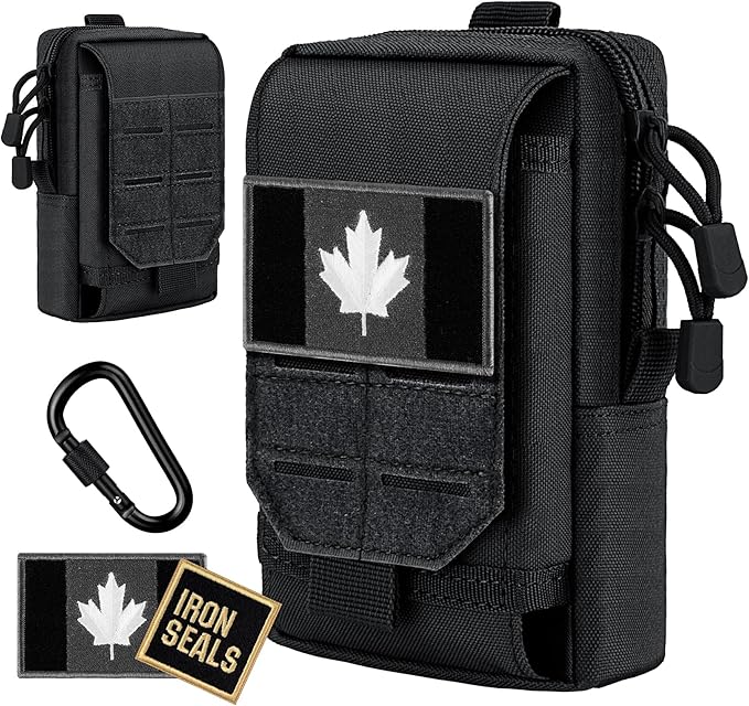 IronSeals Molle Pouch Multi-Purpose Tactical Compact Water-Resistant Utility Pouch with CA Flag Patch and D-Ring Gear Clip - PuriLite