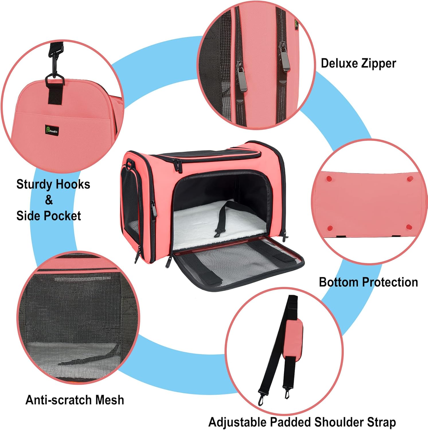 NextFri Soft Sided Carrier for Cats Dogs,TSA Airline Approved Collapsible Travel Pet Carrier (Magenta, Medium) - PuriLite