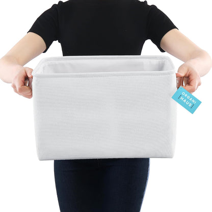 OrganiHaus Large Fabric Storage Baskets for Shelves 3 Pack, 15x11in Closet Storage Bins for Shelves, Cloth Baskets, Fabric Storage Cubes, Linen Closet Organizers, Fabric Basket, White Basket - PuriLite